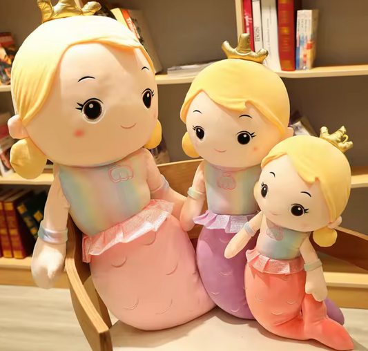 Beautiful Crown Mermaid Doll – Soft Cartoon Plush Princess Toy