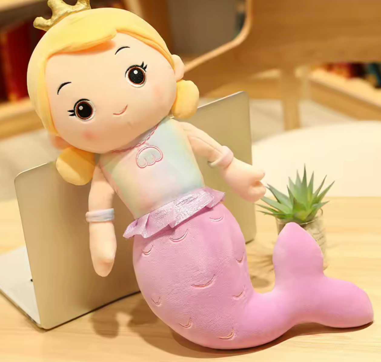 Beautiful Crown Mermaid Doll – Soft Cartoon Plush Princess Toy